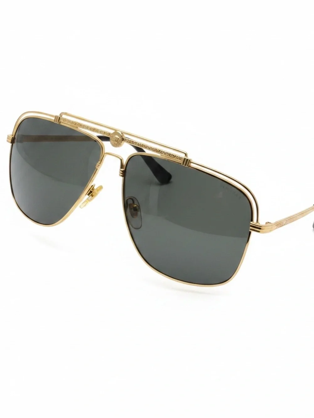 VERSACE VE2242 Gold Aviator Sunglasses Dark Grey Lens NIB NWT Complete Set